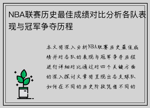 NBA联赛历史最佳成绩对比分析各队表现与冠军争夺历程